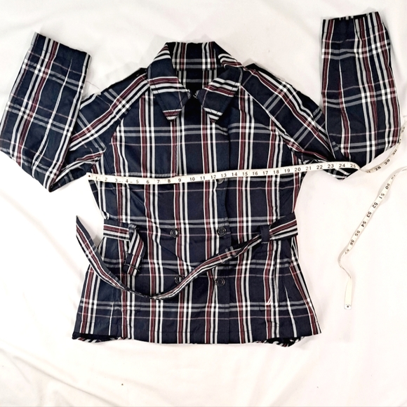 Nautica Double Breasted Blue Plaid Pea Coat Belted Pockets Fleece Lining Large - Picture 13 of 17